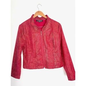 Linear Jacket Women's PM Red Zip Lightweight Blazer Animal Print Metallic